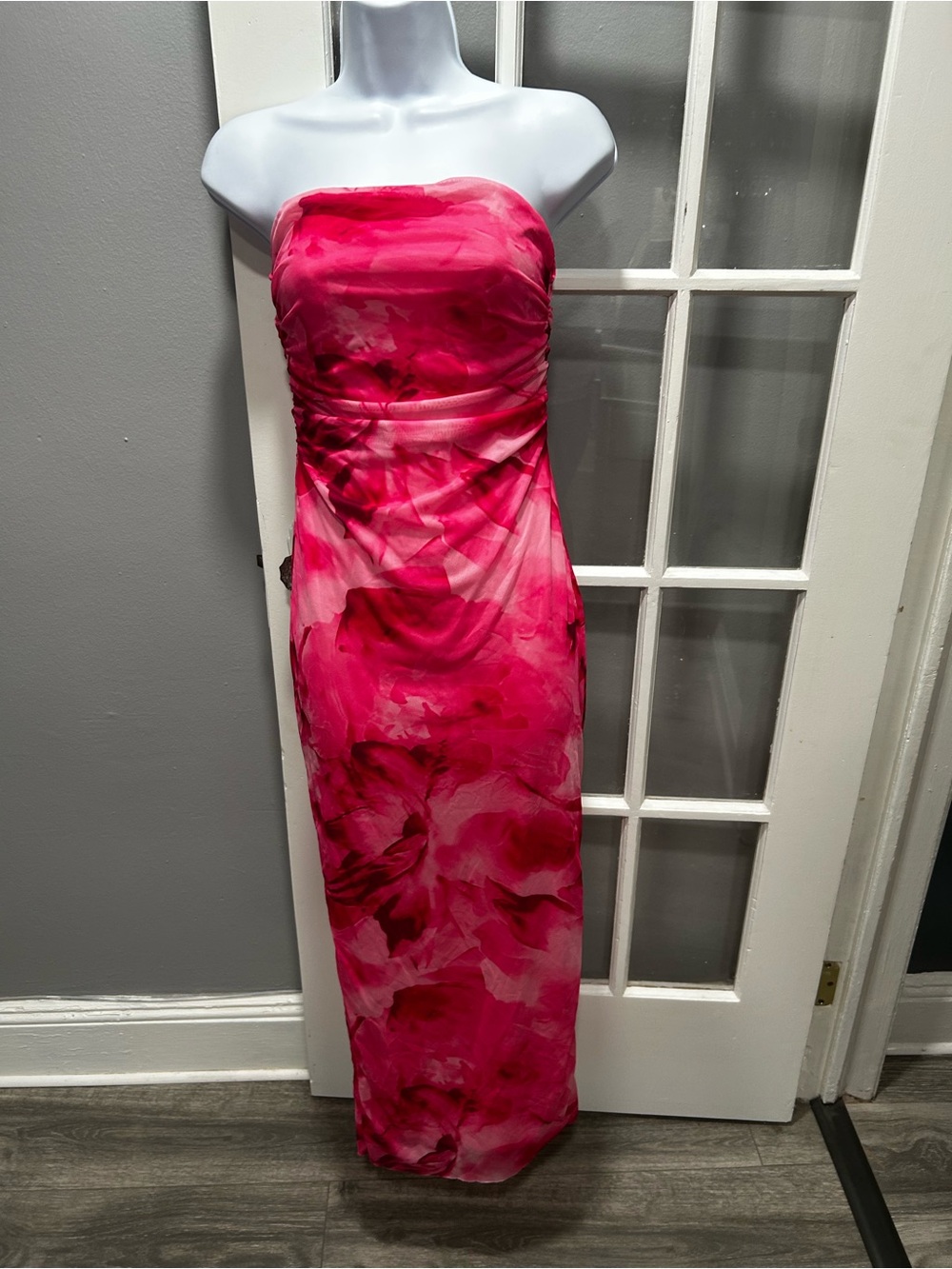 SHEIN Strapless Pink Floral Maxi Dress